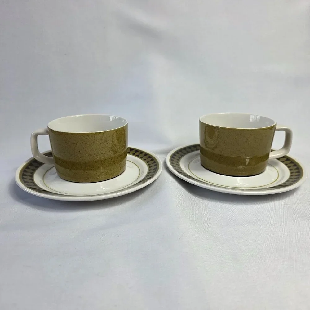 TWO Mikasa Mediterrania Dominique & Avocado Green Cup & Saucer Sets